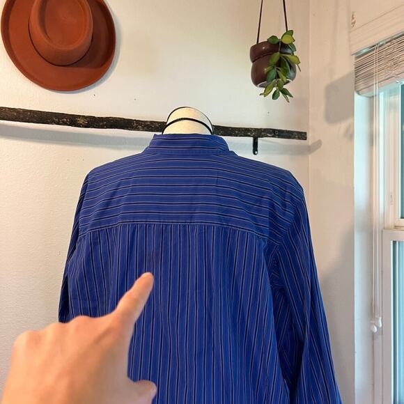 Vintage 90s 100% Cotton Blue Textured Stripe Menswear Oversized Shirt Size 2X - Picture 5 of 11